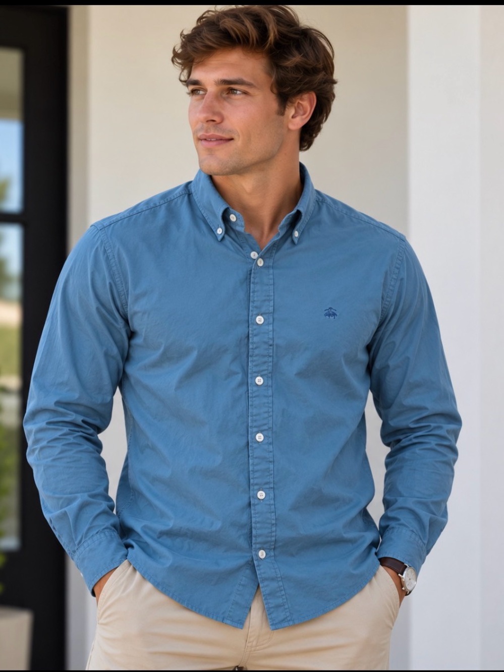 Brooks Brothers Regent Fit Large Men's Button-Down Long Sleeve Shirt - Blue